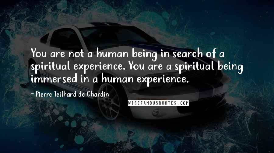 Pierre Teilhard De Chardin quotes: You are not a human being in search of a spiritual experience. You are a spiritual being immersed in a human experience.