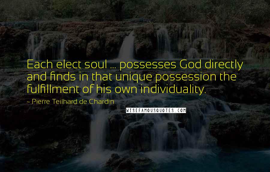 Pierre Teilhard De Chardin quotes: Each elect soul ... possesses God directly and finds in that unique possession the fulfillment of his own individuality.