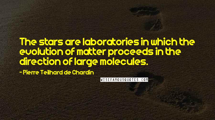 Pierre Teilhard De Chardin quotes: The stars are laboratories in which the evolution of matter proceeds in the direction of large molecules.