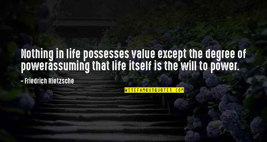 Pietanzas Pizza Quotes By Friedrich Nietzsche: Nothing in life possesses value except the degree Pietanzas Pizza Quotes By Friedrich Nietzsche: Nothing in life possesses value except the degree