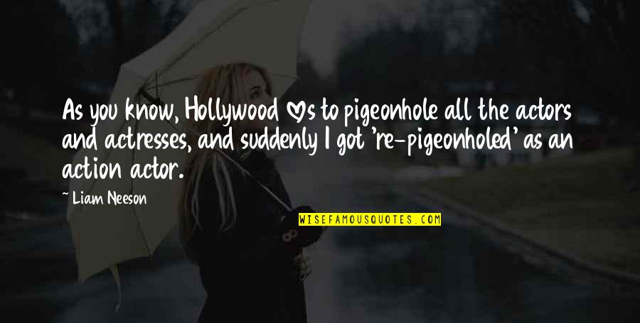 Pigeonhole Quotes By Liam Neeson: As you know, Hollywood loves to pigeonhole all