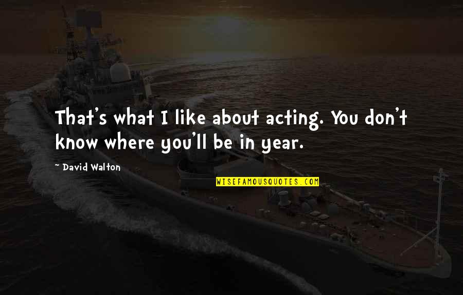 Pilate Quotes By David Walton: That's what I like about acting. You don't Pilate Quotes By David Walton: That's what I like about acting. You don't