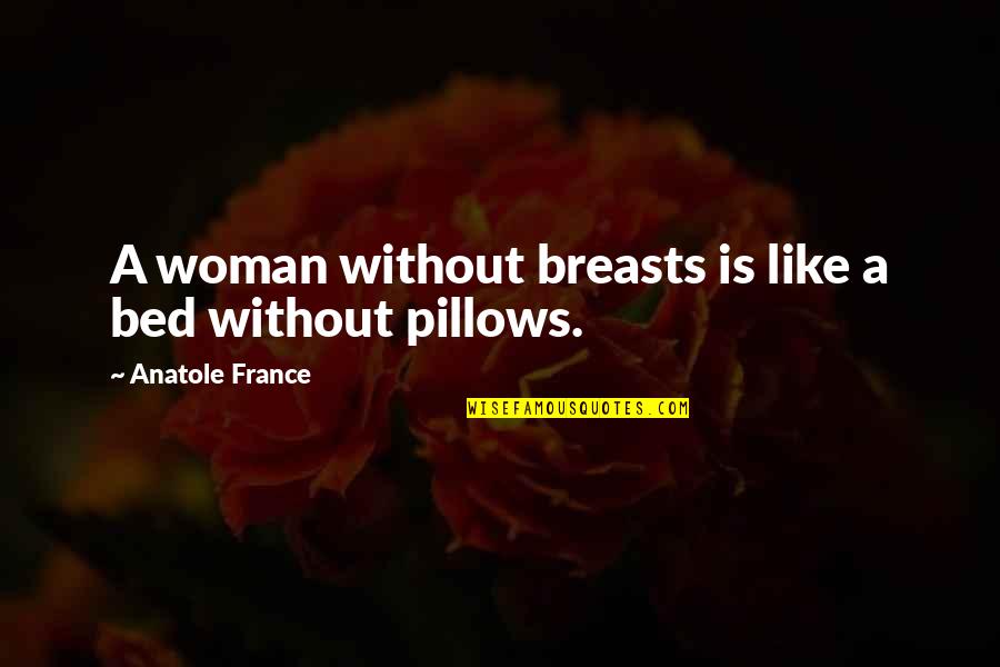 Pillows With Quotes By Anatole France: A woman without breasts is like a bed