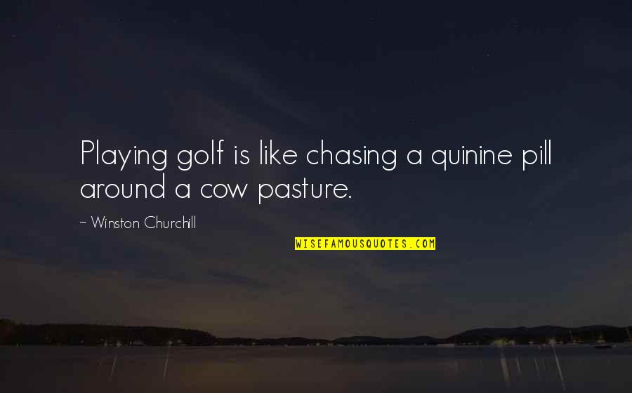 Pills Quotes By Winston Churchill: Playing golf is like chasing a quinine pill