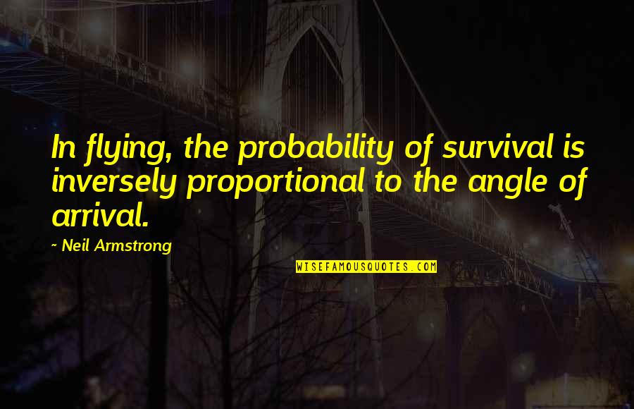 Pilots Quotes By Neil Armstrong: In flying, the probability of survival is inversely Pilots Quotes By Neil Armstrong: In flying, the probability of survival is inversely