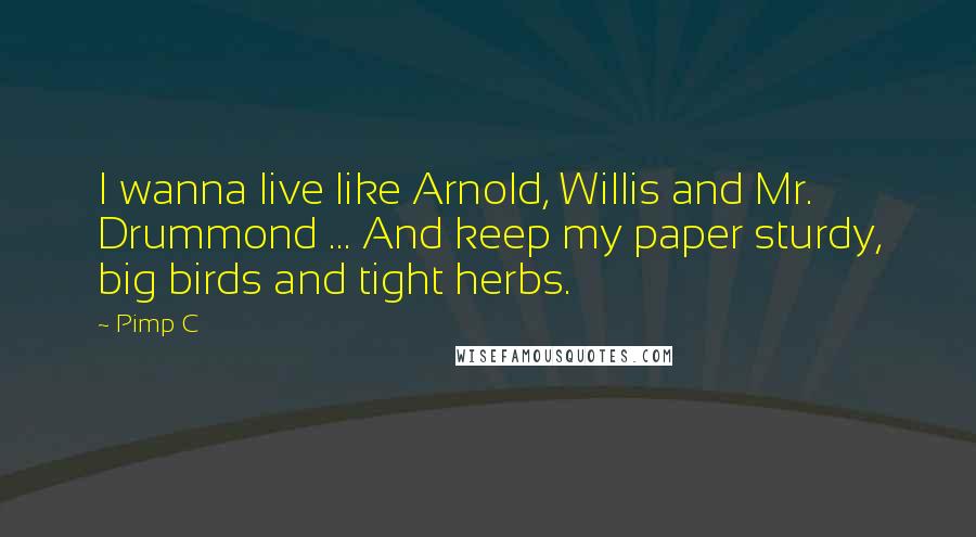 Pimp C quotes: I wanna live like Arnold, Willis and Mr. Drummond ... And keep my paper sturdy, big birds and tight herbs.