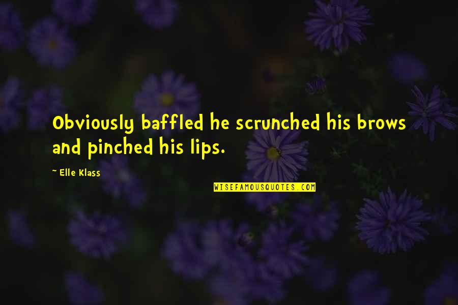 Pinched Lips Quotes By Elle Klass: Obviously baffled he scrunched his brows and pinched