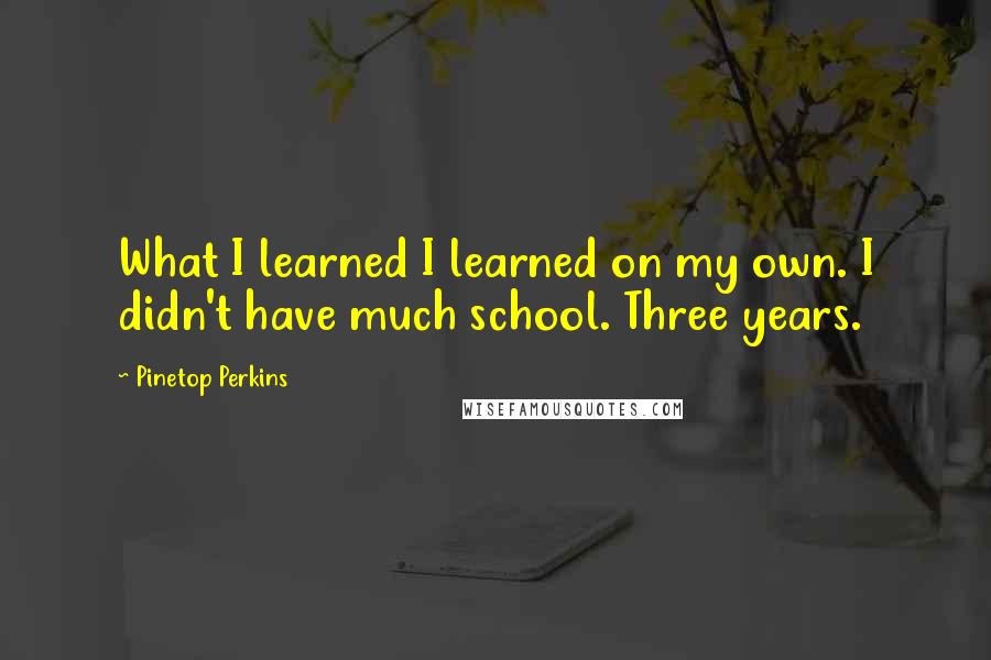 Pinetop Perkins quotes: What I learned I learned on my own. I didn't have much school. Three years.