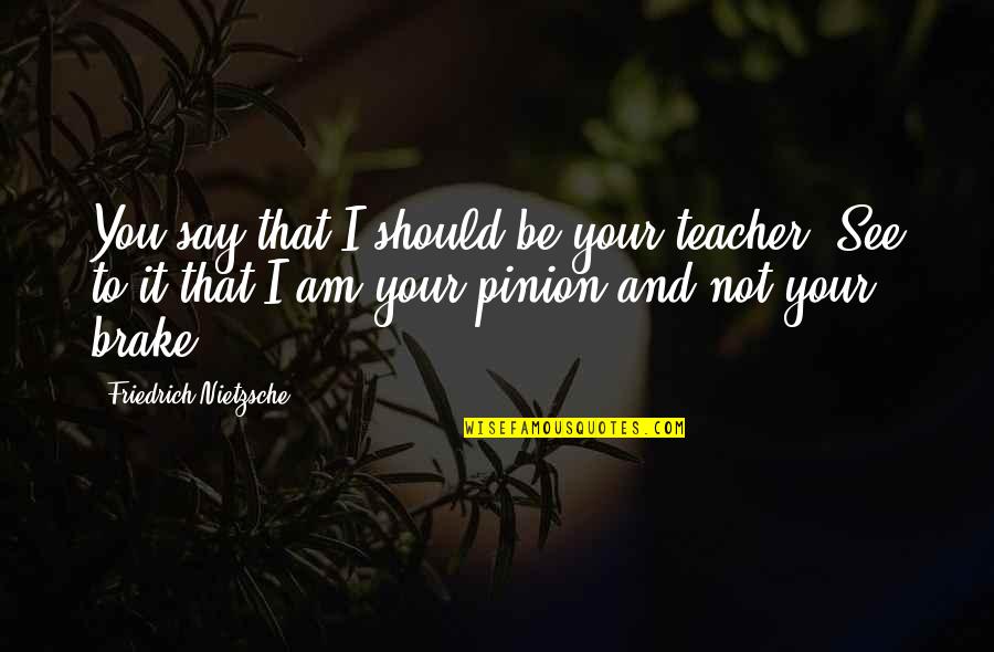 Pinion Quotes By Friedrich Nietzsche: You say that I should be your teacher! Pinion Quotes By Friedrich Nietzsche: You say that I should be your teacher!