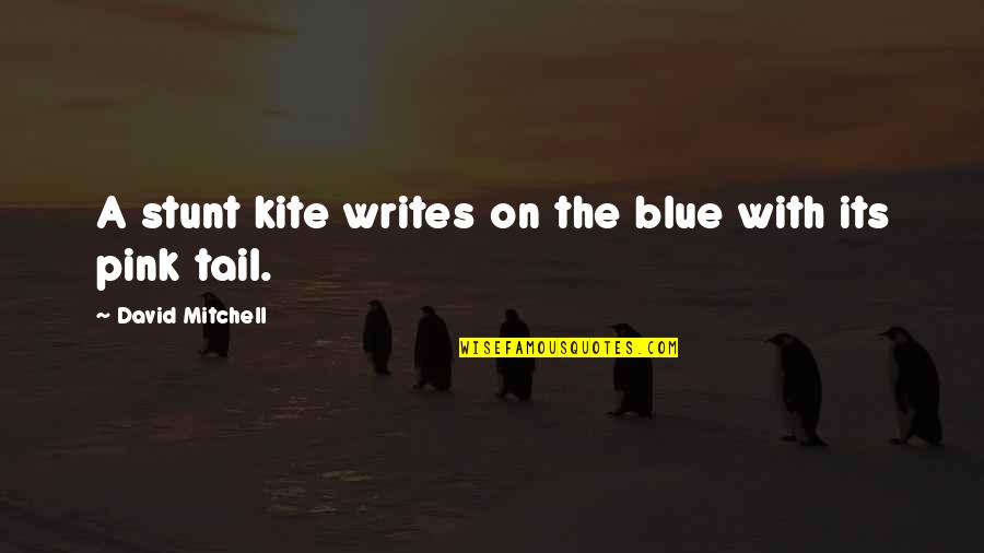 Pink And Blue Quotes By David Mitchell: A stunt kite writes on the blue with