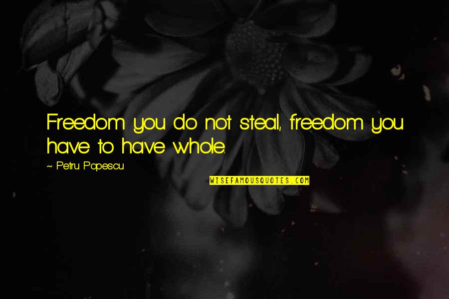 Pink Eye Funny Quotes By Petru Popescu: Freedom you do not steal, freedom you have