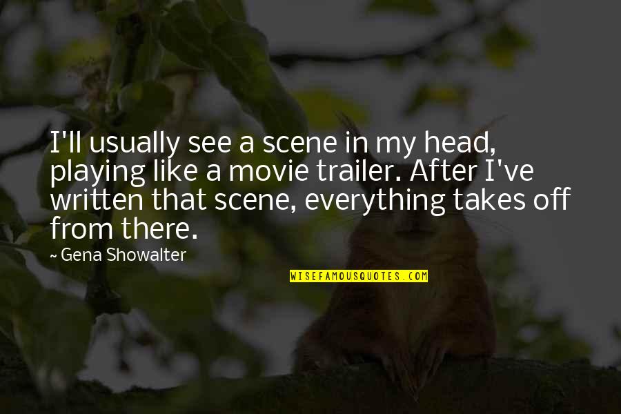 Pink Hair Color Quotes By Gena Showalter: I'll usually see a scene in my head,