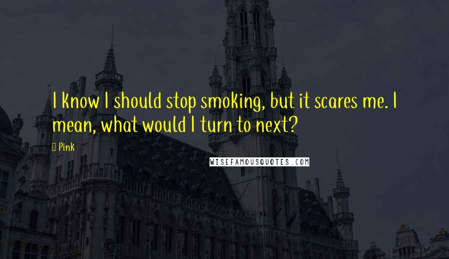 Pink quotes: I know I should stop smoking, but it scares me. I mean, what would I turn to next?
