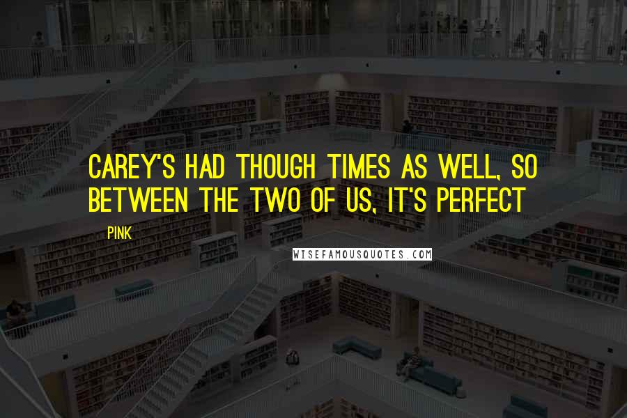 Pink quotes: Carey's had though times as well, so between the two of us, it's perfect