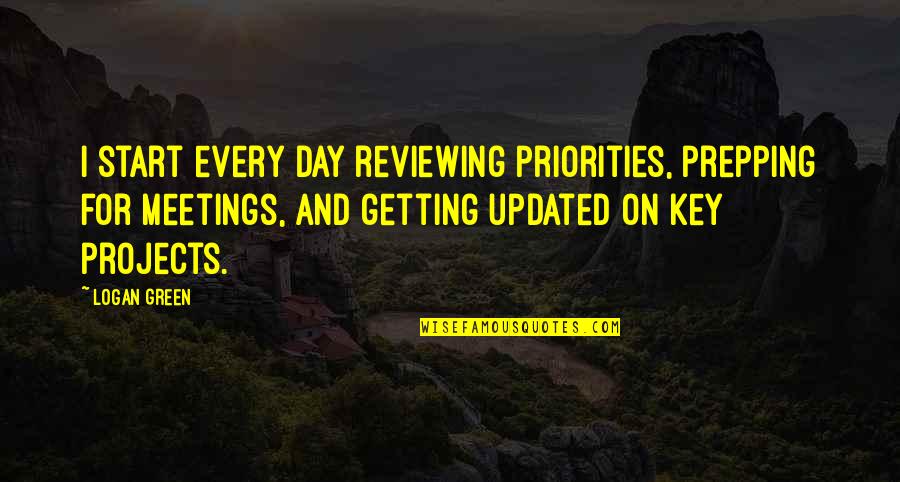 Pintou De Lestelas Quotes By Logan Green: I start every day reviewing priorities, prepping for