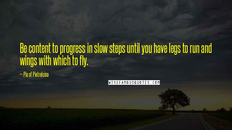 Pio Of Pietrelcina quotes: Be content to progress in slow steps until you have legs to run and wings with which to fly.