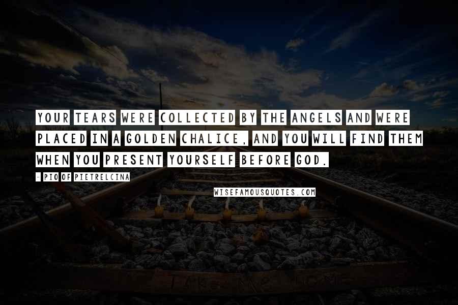 Pio Of Pietrelcina quotes: Your tears were collected by the angels and were placed in a golden chalice, and you will find them when you present yourself before God. Pio Of Pietrelcina quotes: Your tears were collected by the angels and were placed in a golden chalice, and you will find them when you present yourself before God.