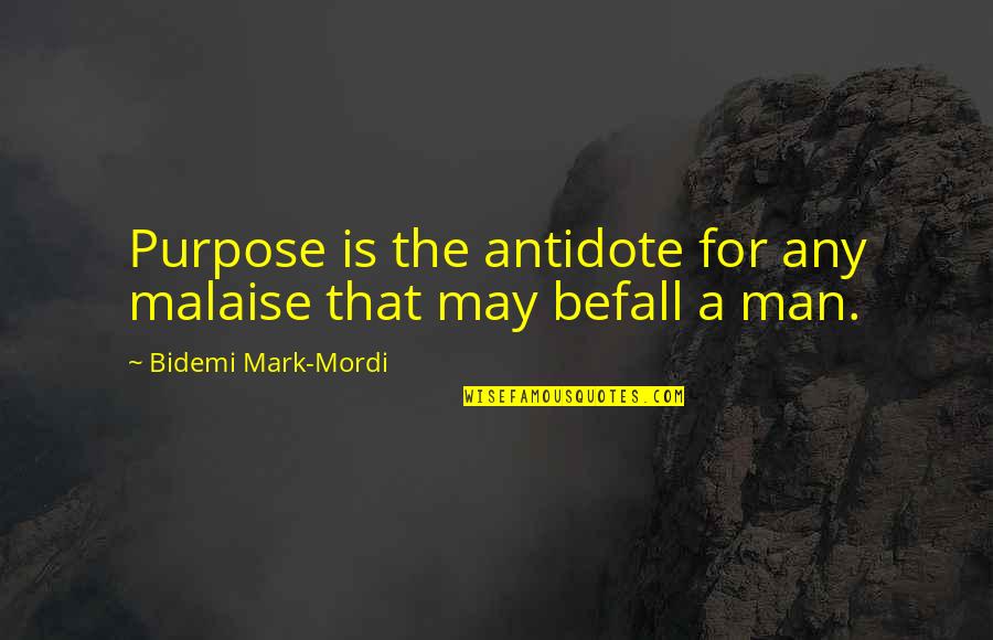 Pipetting Quotes By Bidemi Mark-Mordi: Purpose is the antidote for any malaise that