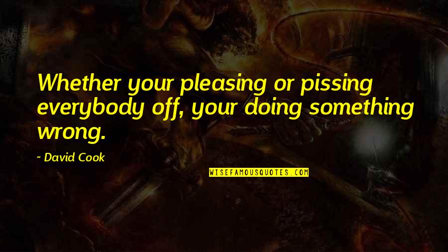Pissing Quotes By David Cook: Whether your pleasing or pissing everybody off, your