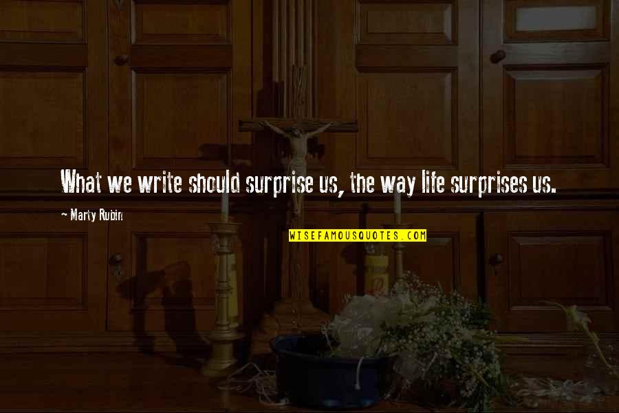 Pistanthrophobia Quotes By Marty Rubin: What we write should surprise us, the way