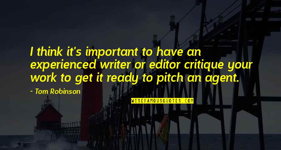 Pitch's Quotes By Tom Robinson: I think it's important to have an experienced
