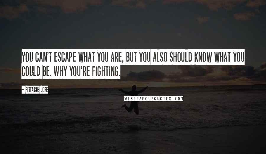 Pittacus Lore quotes: You can't escape what you are, but you also should know what you could be. Why you're fighting.