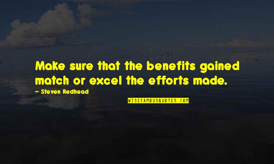Pj Ladd Quotes By Steven Redhead: Make sure that the benefits gained match or Pj Ladd Quotes By Steven Redhead: Make sure that the benefits gained match or