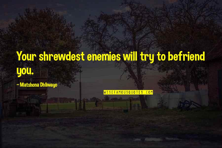 Pkd Symptoms Quotes By Matshona Dhliwayo: Your shrewdest enemies will try to befriend you.