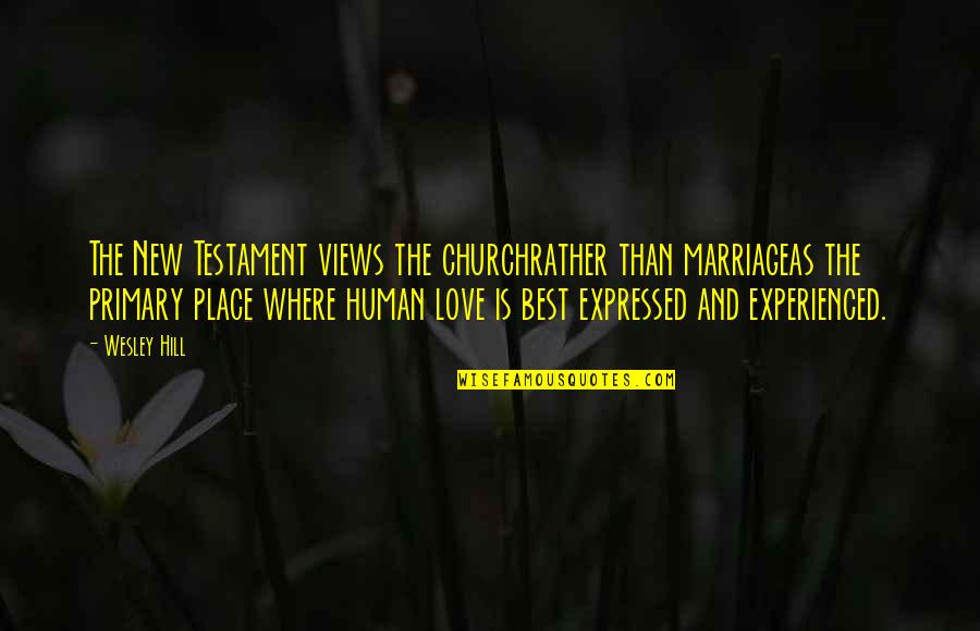 Place And Love Quotes By Wesley Hill: The New Testament views the churchrather than marriageas Place And Love Quotes By Wesley Hill: The New Testament views the churchrather than marriageas