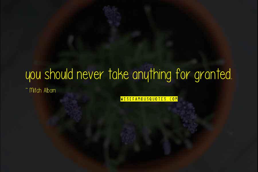 Plain Speaking Quotes By Mitch Albom: you should never take anything for granted.