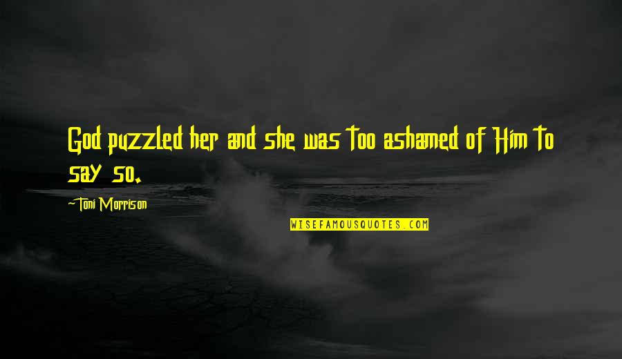 Plaines Illinois Quotes By Toni Morrison: God puzzled her and she was too ashamed Plaines Illinois Quotes By Toni Morrison: God puzzled her and she was too ashamed