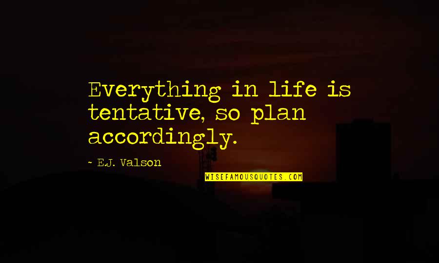 Plan Accordingly Quotes By E.J. Valson: Everything in life is tentative, so plan accordingly.