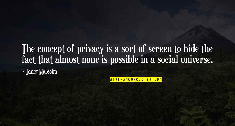 Planaphobia Quotes By Janet Malcolm: The concept of privacy is a sort of Planaphobia Quotes By Janet Malcolm: The concept of privacy is a sort of