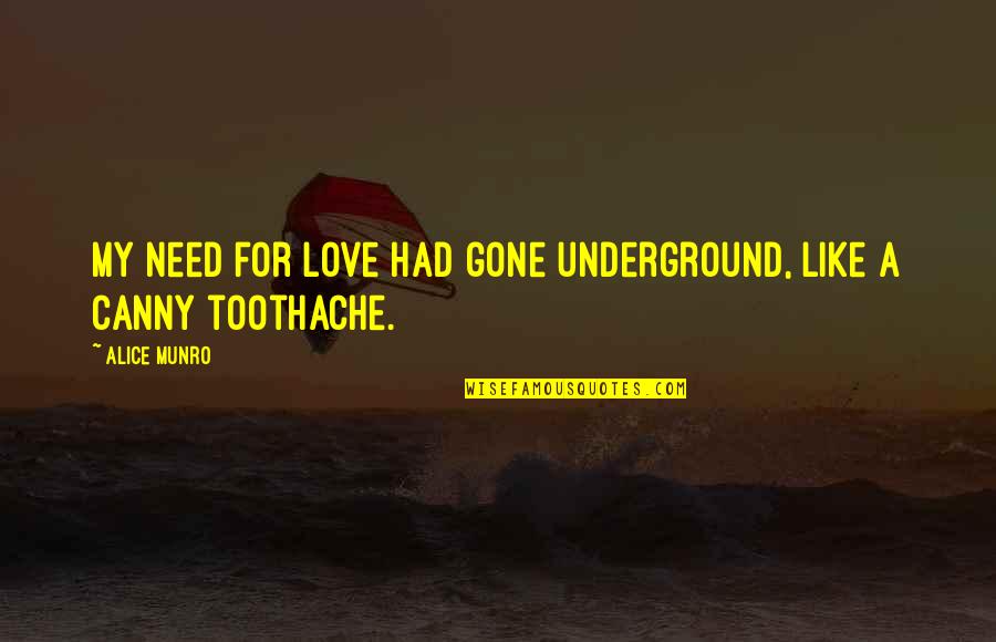 Planetary Shift Quotes By Alice Munro: My need for love had gone underground, like