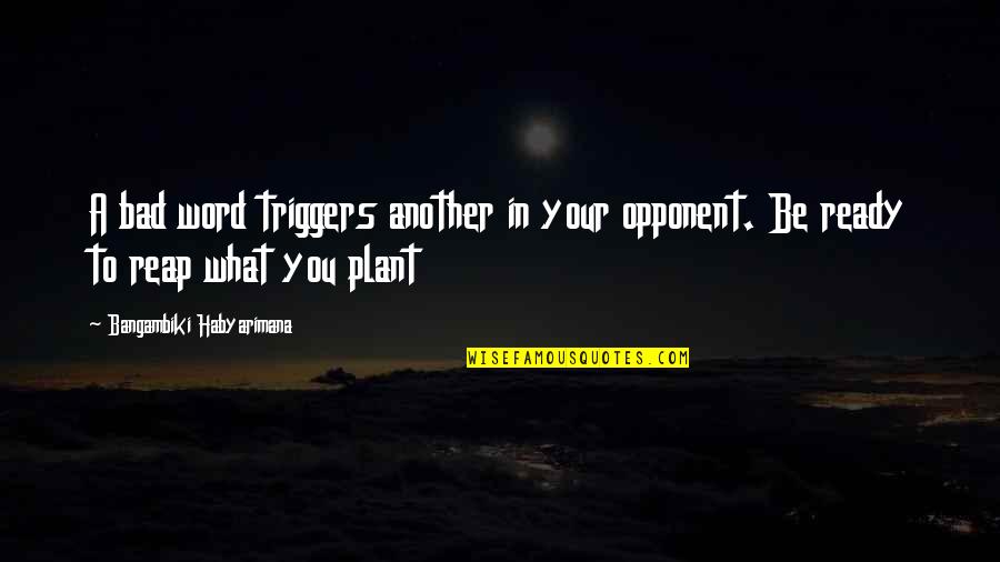 Plant And Reap Quotes By Bangambiki Habyarimana: A bad word triggers another in your opponent.