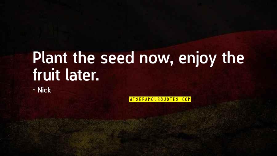 Plant Your Seed Quotes By Nick: Plant the seed now, enjoy the fruit later.