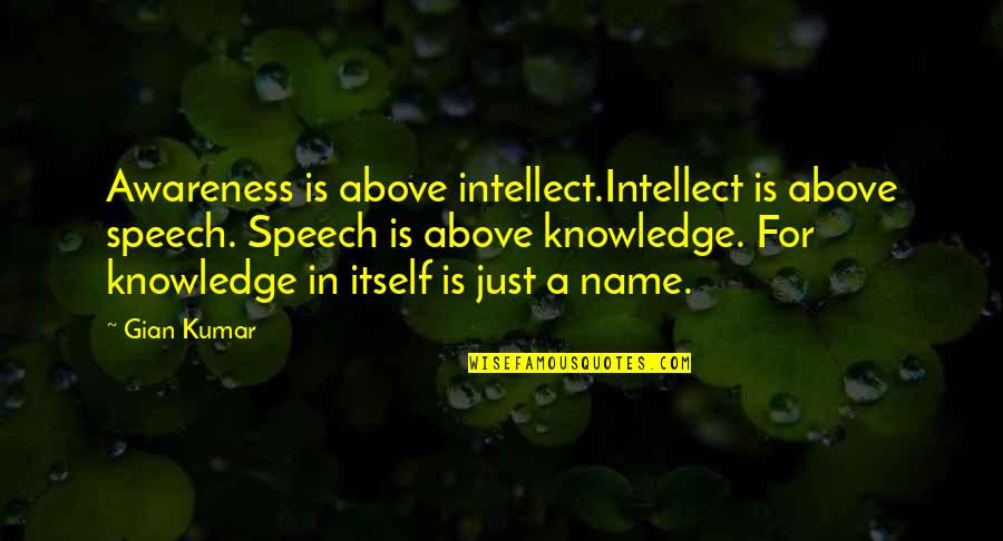 Plantation Owners Quotes By Gian Kumar: Awareness is above intellect.Intellect is above speech. Speech