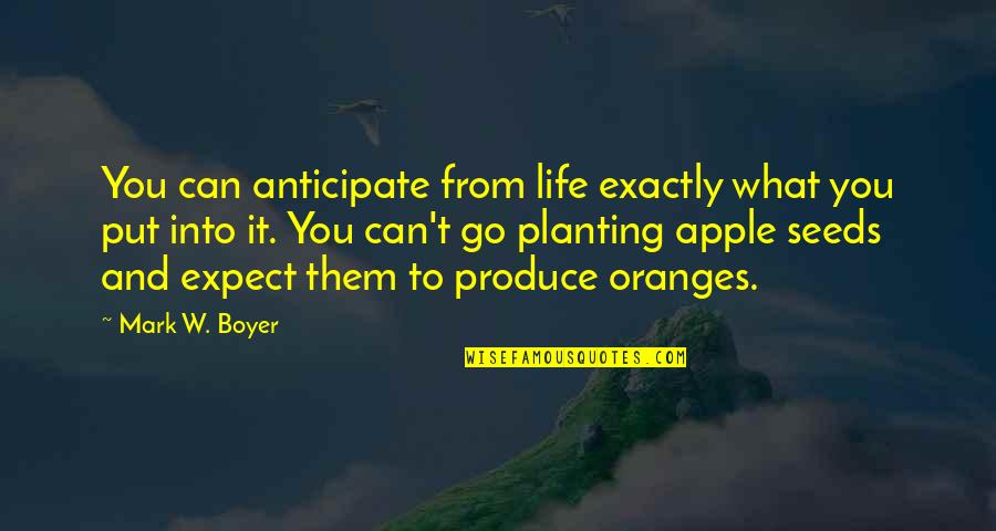 Planting Seeds For Life Quotes By Mark W. Boyer: You can anticipate from life exactly what you