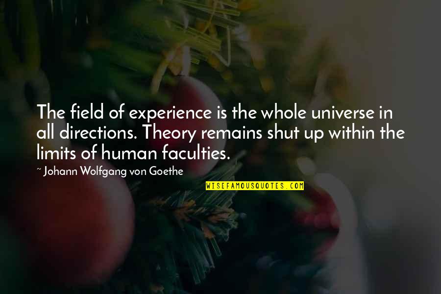 Plassche Sodus Quotes By Johann Wolfgang Von Goethe: The field of experience is the whole universe Plassche Sodus Quotes By Johann Wolfgang Von Goethe: The field of experience is the whole universe