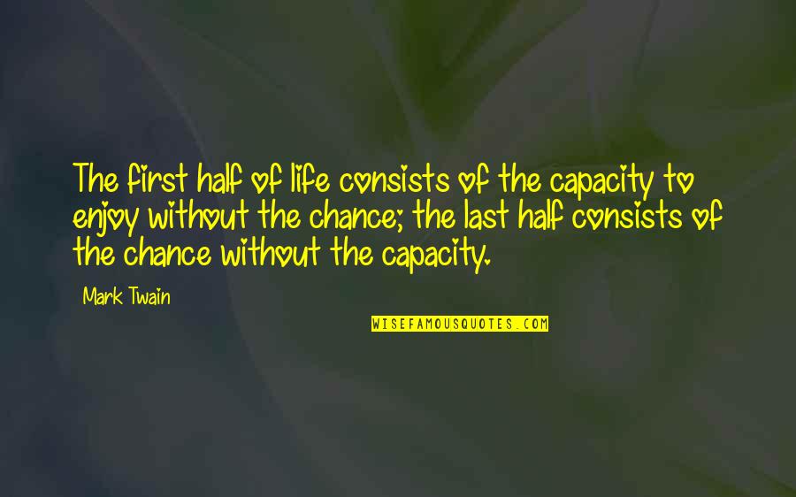 Plasterwork Backers Quotes By Mark Twain: The first half of life consists of the Plasterwork Backers Quotes By Mark Twain: The first half of life consists of the