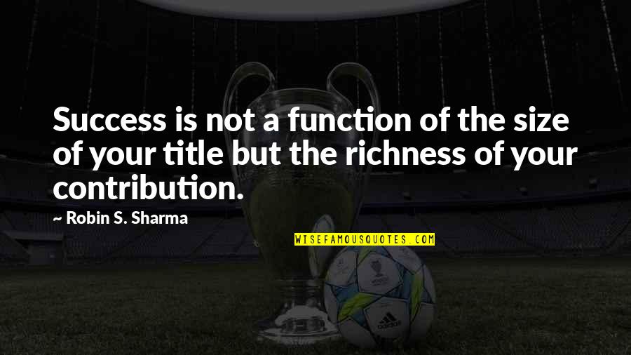 Plastic Water Bottles Quotes By Robin S. Sharma: Success is not a function of the size