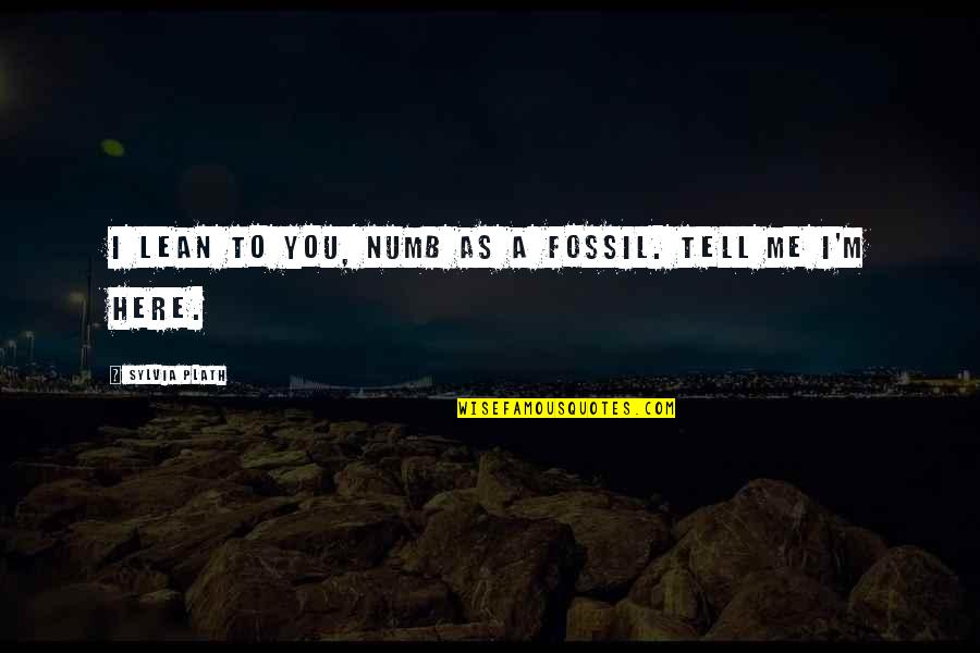 Plath Sylvia Quotes By Sylvia Plath: I lean to you, numb as a fossil.