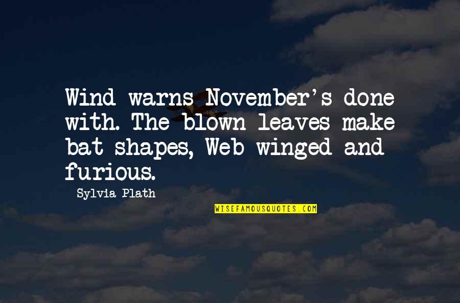 Plath's Quotes By Sylvia Plath: Wind warns November's done with. The blown leaves