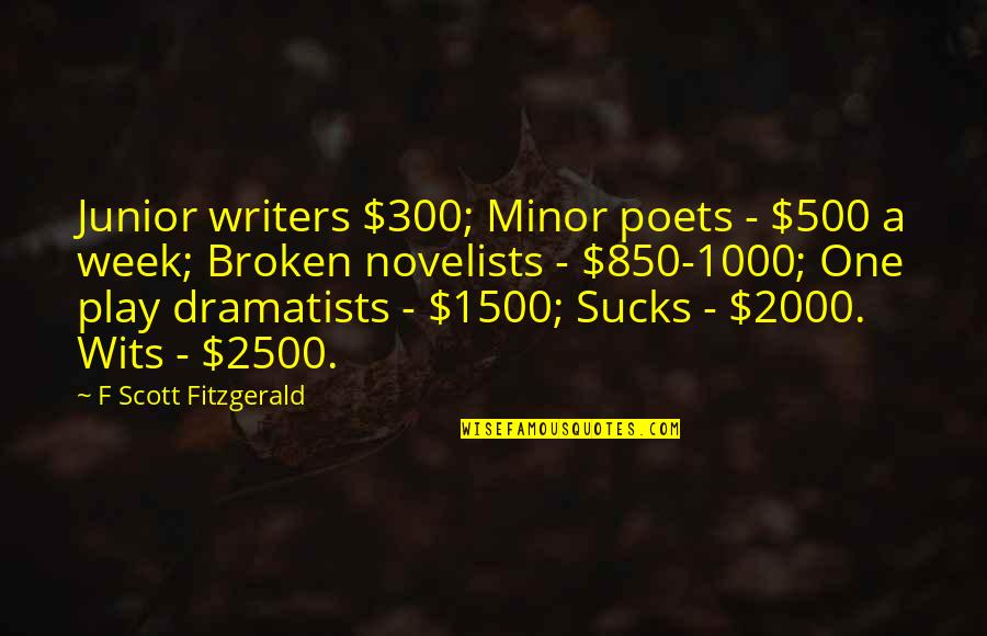 Platinum Berlitz Quotes By F Scott Fitzgerald: Junior writers $300; Minor poets - $500 a