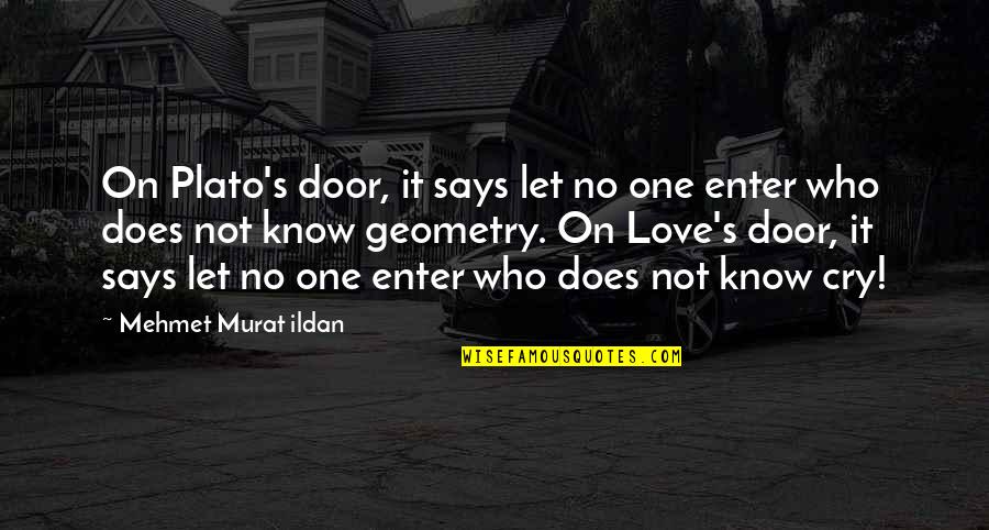 Plato Geometry Quotes By Mehmet Murat Ildan: On Plato's door, it says let no one