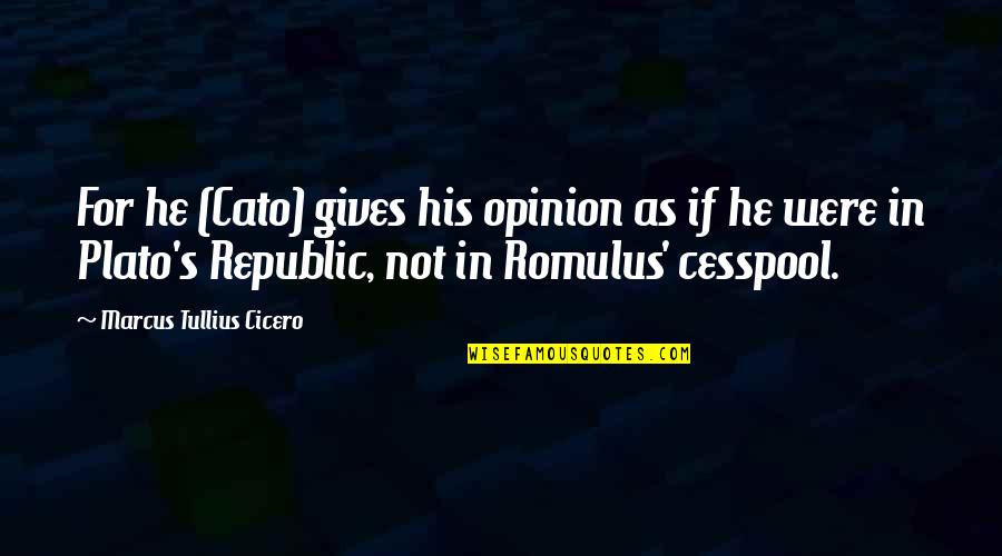 Plato Idealism Quotes By Marcus Tullius Cicero: For he (Cato) gives his opinion as if