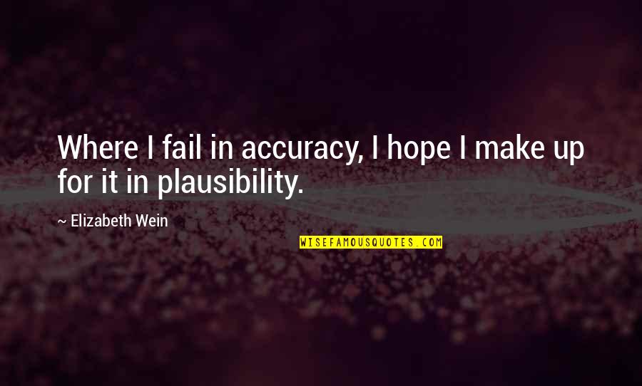 Plausibility Quotes By Elizabeth Wein: Where I fail in accuracy, I hope I Plausibility Quotes By Elizabeth Wein: Where I fail in accuracy, I hope I