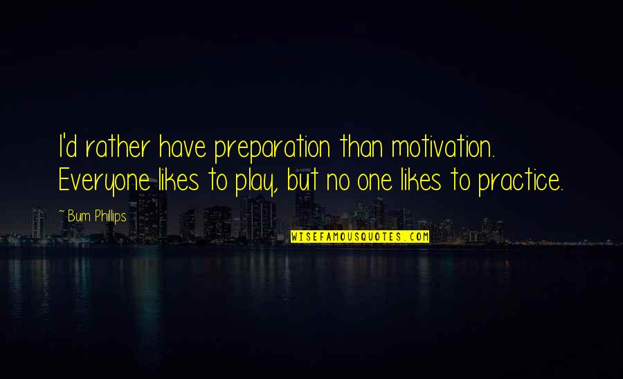 Play Basketball Quotes By Bum Phillips: I'd rather have preparation than motivation. Everyone likes