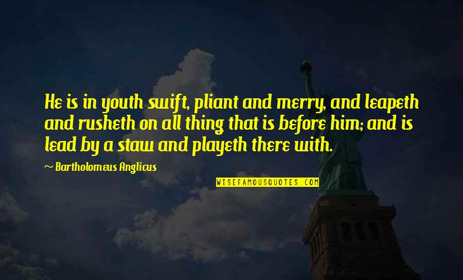 Playeth Quotes By Bartholomeus Anglicus: He is in youth swift, pliant and merry,