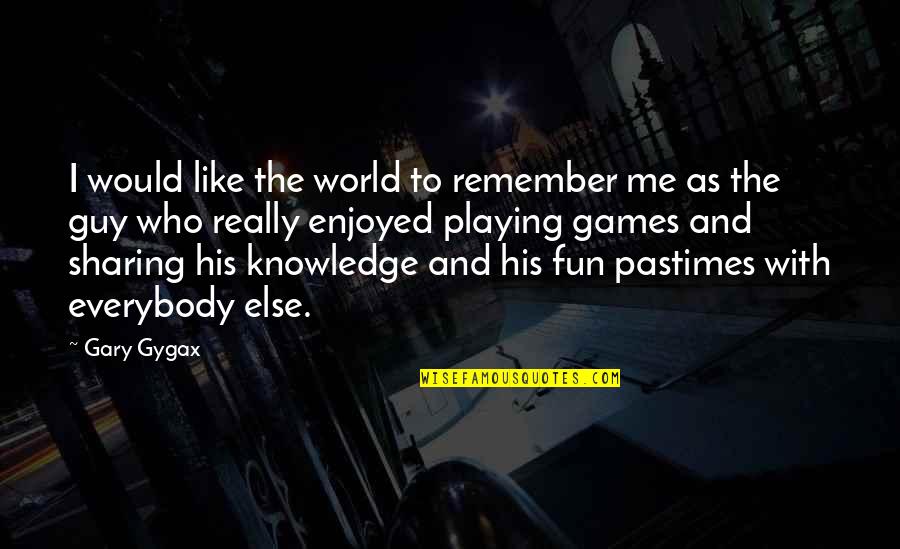 Playing Games With Me Quotes By Gary Gygax: I would like the world to remember me